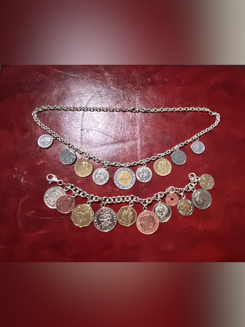 Sterling Silver Mix and Metal Coin Charm Necklace and Bracelet FIRM